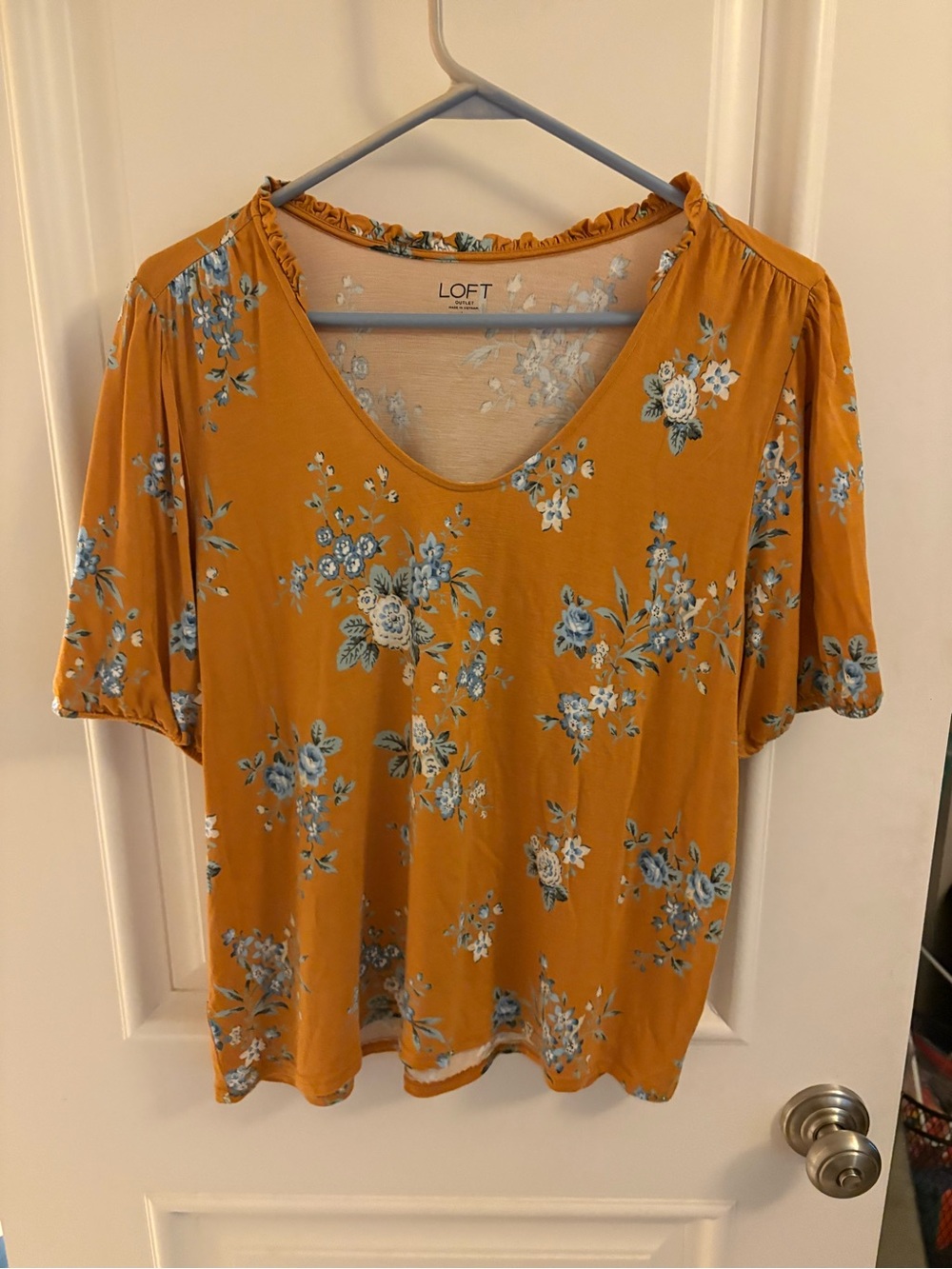 Loft Mustard Floral V-Neck Top
